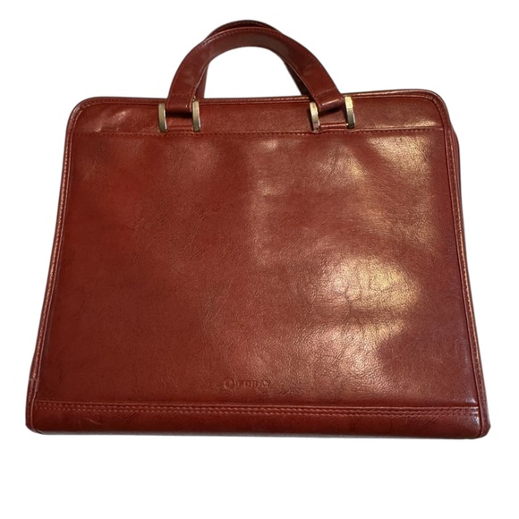Handbags - High End Foray Deep Red Women’s Briefcase Attache Vegan Leather Bag Planner